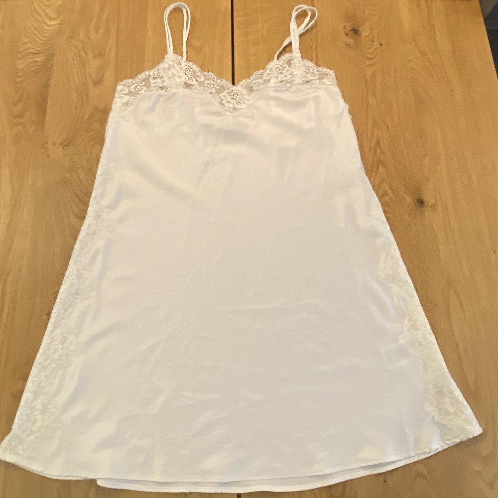 LAUREN RALPH LAUREN White M Black Label Satin Lace Nightgown Slip Dress Wedding